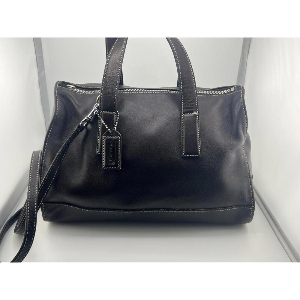 Coach Black Leather Satchel Handbag with Contrast Stitching Medium